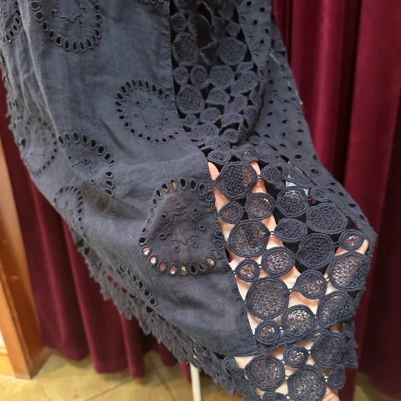 Wrap Navy Blue Eyelet Womens Dress from London size 16 100% cotton has slip